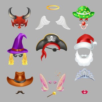 Halloween or carnival masks photo effect isolated objects