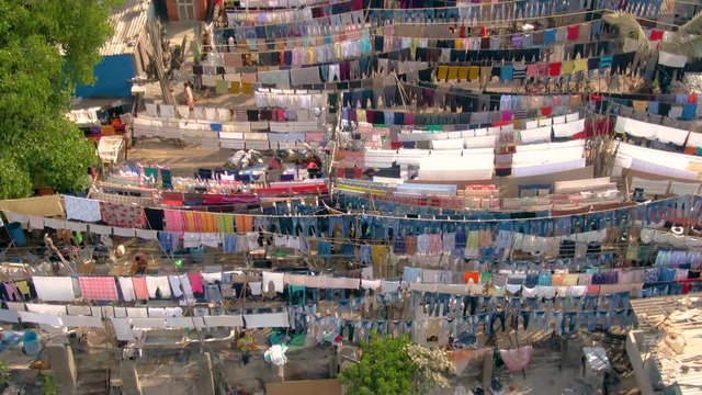 Mumbai, India, "dhobi ghats", 4k aerial drone footage