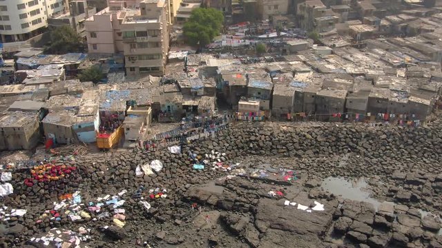 Tin Bati, Mumbai, reach and poor. 4k aerial skyline