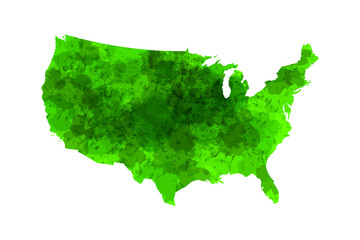 USA watercolor map vector illustration using green color paint on white background