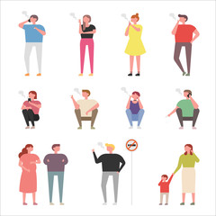 Character set to smoke. flat design style minimal vector illustration