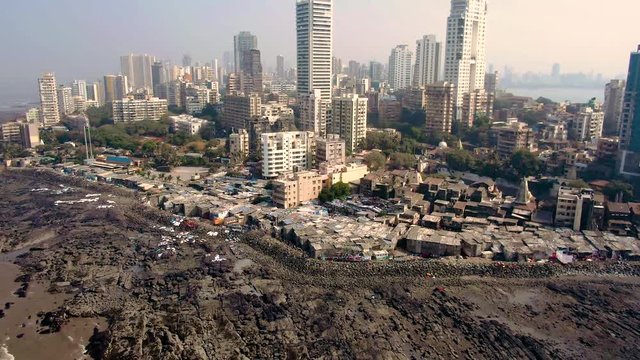 Tin Bati, Mumbai, reach and poor. 4k aerial skyline
