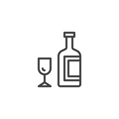 Wine bottle with glass line icon. linear style sign for mobile concept and web design. Wineglass with glass outline vector icon. Symbol, logo illustration. Pixel perfect vector graphics