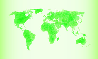 Green watercolor world map vector illustration with different continents of the globe in light background