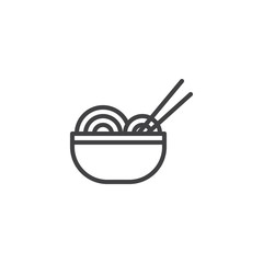 Noodles bowl and chopsticks line icon. linear style sign for mobile concept and web design. Asian Food Noodles outline vector icon. Symbol, logo illustration. Pixel perfect vector graphics