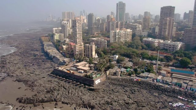 Tin Bati, Mumbai, reach and poor. 4k aerial skyline