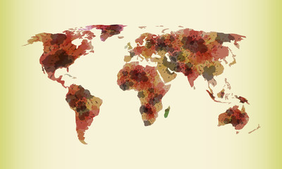 Brown watercolor world map vector illustration with different continents of the globe in light background