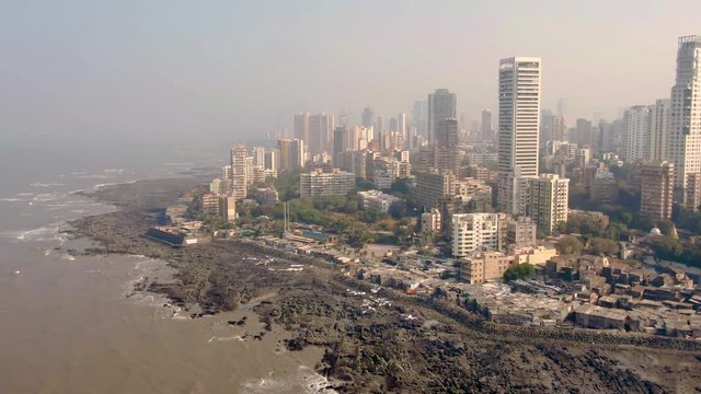 Tin Bati, Mumbai, reach and poor. 4k aerial skyline