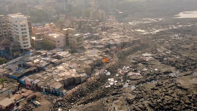 Tin Bati, Mumbai, reach and poor. 4k aerial skyline