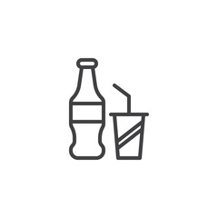 Soda bottle and paper cup with straw line icon. linear style sign for mobile concept and web design. Take away drinks outline vector icon. Symbol, logo illustration. Pixel perfect vector graphics
