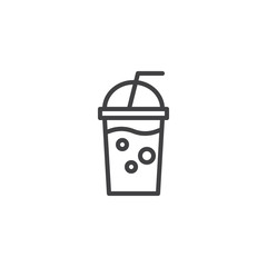 Drink cup with straw line icon. Iced coffee linear style sign for mobile concept and web design. Milkshake outline vector icon. Symbol, logo illustration. Pixel perfect vector graphics