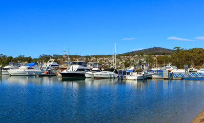 Fototapeta na wymiar St Helens marina Tasmania with copy space
