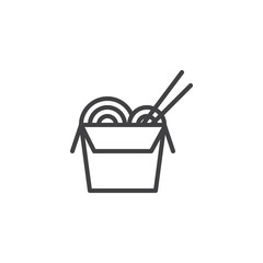 Noodles box with chopsticks line icon. linear style sign for mobile concept and web design. Chinese take away fast food outline vector icon. Symbol, logo illustration. Pixel perfect vector graphics