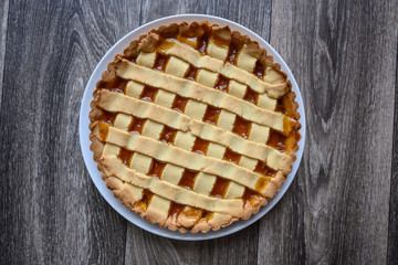 apricot jam cake on wood