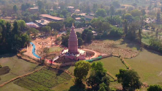 "Madana Mohana" temple in Govardhan e.v., India, 4k aerial drone footage