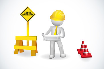 3d Small People Engineer Under Construction