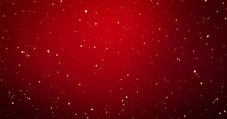 Goldenes Konfetti und Sterne auf dem roten Weihnachtshintergrund. 3D-Rendering © sk901