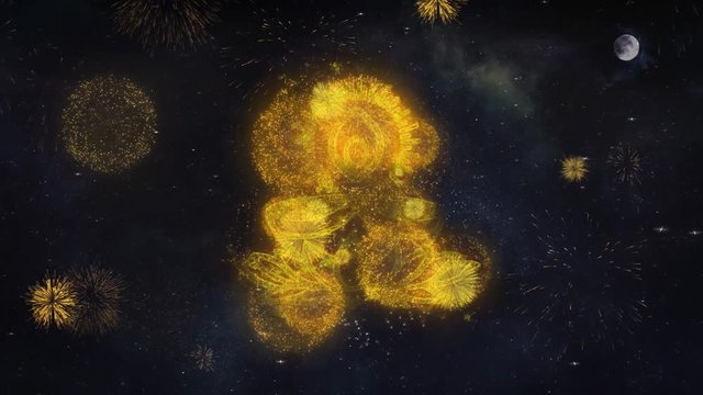 Diwali Element Diya Text Typography Reveal From Golden Firework Crackers Particles Night Sky 4k Background. Greeting card, Celebration, Party, Invitation, Gift, Event, Message, Holiday, Wish, Festival
