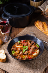 classic beef goulash with peppers and onions