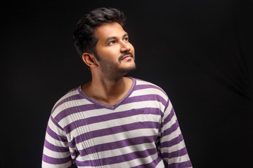 Collage Student In white and purple lining t-shirt 