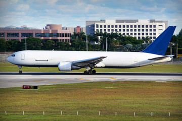 Modern cargo airplane landing