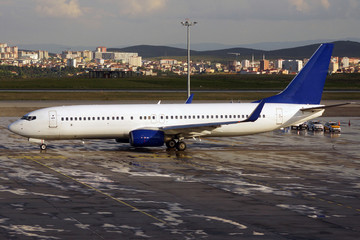 Modern airplane after rain