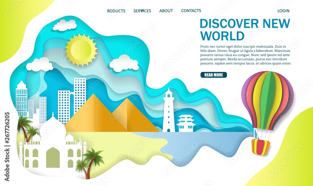 Poster discover new world vector website landing page design template