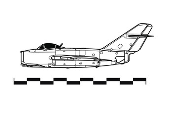 Mikoyan MiG-15 Fagot. Outline vector drawing