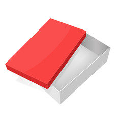 Open box. White packaging with red lid
