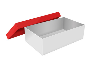 Open box. White packaging with red lid