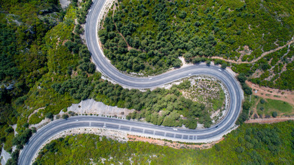 Winding road from the high mountain pass in Turkey. 