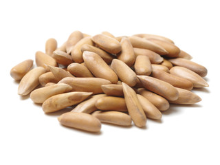 Pine nuts on white background