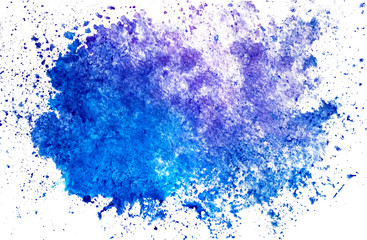 Watercolor horizontal blue blot spot on a white background isolated with copy space