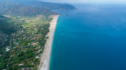 Aerial view of Cirali Beach and Olimpos in Antalya Turkey. Olympos City