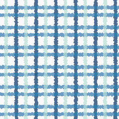 Vector Watercolor Dog-Roses with Plaid seamless pattern background.