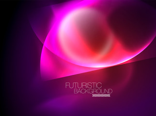 Blurred neon glowing round shapes, abstract circles and lights