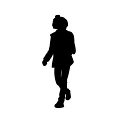 Cute teen girl taking a walk. Black silhouette isolated on white background. Side view. Monochrome vector illustration of teenage girl  walking. Concept.