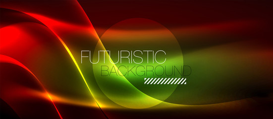 Glowing abstract wave on dark, shiny motion, magic space light. Techno abstract background