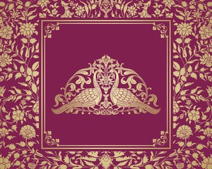 peacocks, feathers ,wedding card design, royal India	
