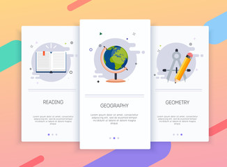 Onboarding screens user interface kit for mobile app templates concept of education. Concept for web banners, websites, infographics.