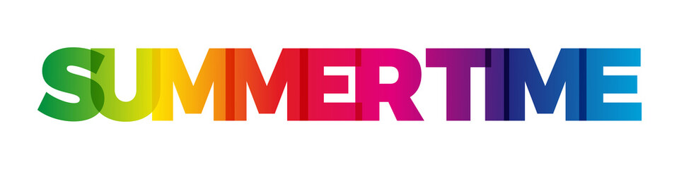 The word Summer time. Vector banner with the text colored rainbow.