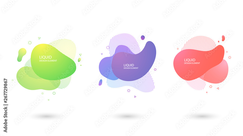 Poster set of abstract liquid shape, fluid design. dynamical colored forms and line. gradient abstract bann