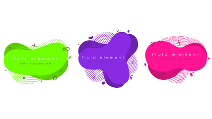 Futuristic trendy abstract banner set. Flat geometric fluid elements with UFO green, Proton Purple and Plastic Pink colors. Liquid elements for presentation, flyer, banner or social post. EPS 10