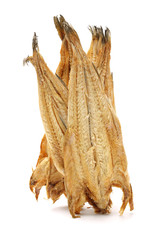 Dried Pollack on the white background
