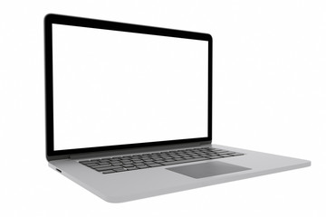 Laptop with blank screen isolated on white background, 3d rendering