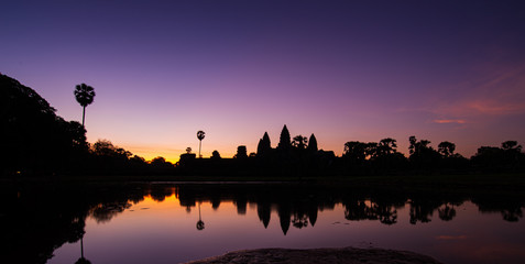 silhouette of Angkor wat  at sunrise in Cambodia