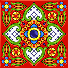 Fototapeta na wymiar Mexican talavera ceramic tile pattern.