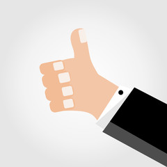 A businessman who points his thumb up or that he likes something. Vector graphic illustration in flat design.