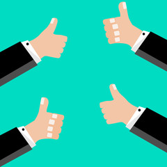 A businessman who points his thumb up or that he likes something. Vector graphic illustration in flat design.