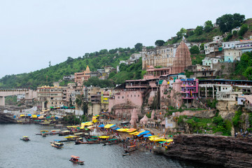 OMKARESHWAR, MADHYA PRADESH, INDIA, August 2018, Tourist and devotees at Shri Omkar Mandhata...